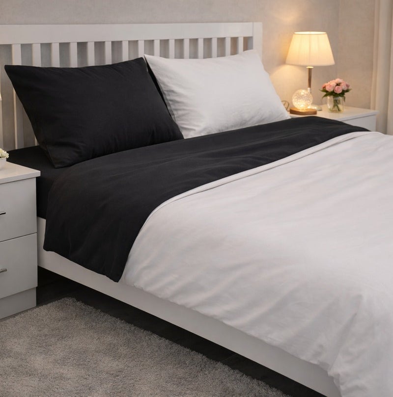 Lovstro 100% Cotton Duvet Cover Set, 4-Piece King Size (No Filling Included), OEKO-TEX Certified, Reversible Bedding, 1 Duvet Cover 200×240cm, 1 Fitted Sheet, 2 Pillowcases (Black & White) - Image 3